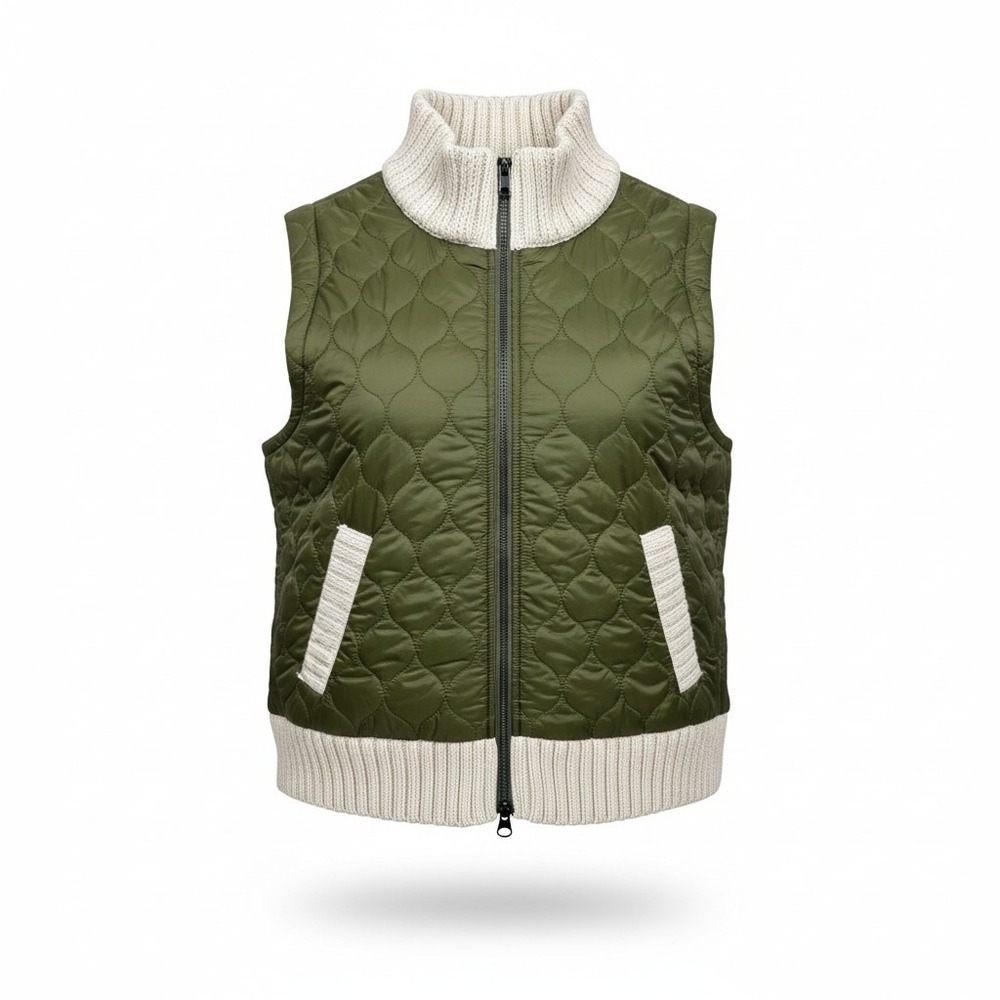 Westbound Petites Ivy Green Onion Quilted Vest Ribbed Mock‎ Neck PM NEW